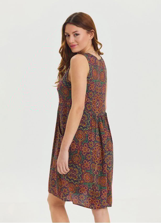 V Neck Button Detail Sleeveless Green Midi Dress 4576